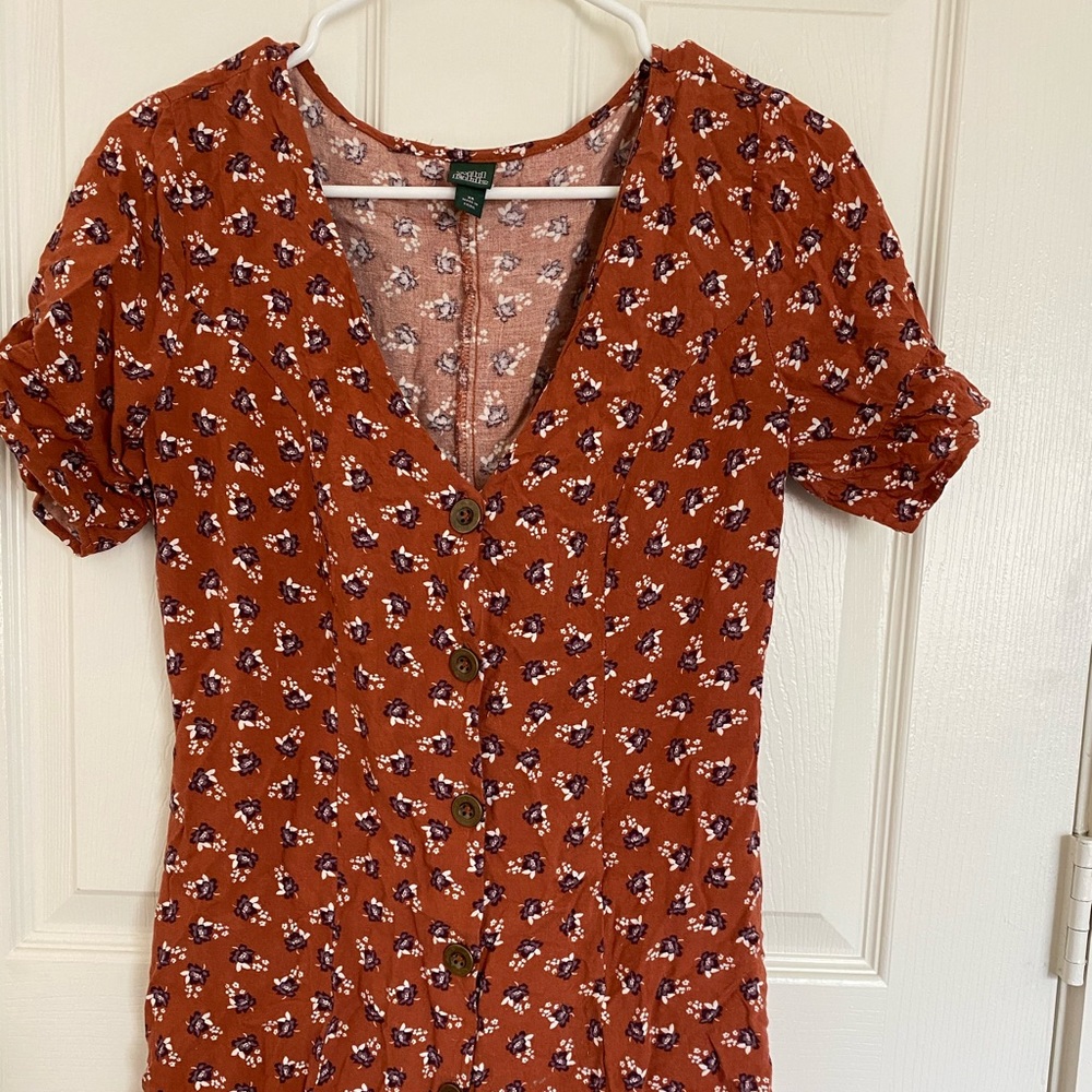 Wild Fable Rust Mini floral Button down dress. XS